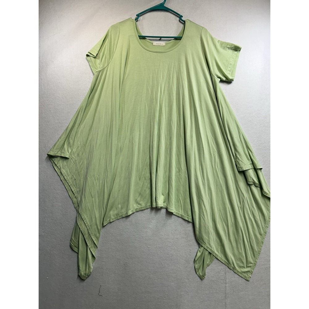 Reborn J Women's XL Green Solid Knit Tunic Round Neck Short Sleeve Pullover